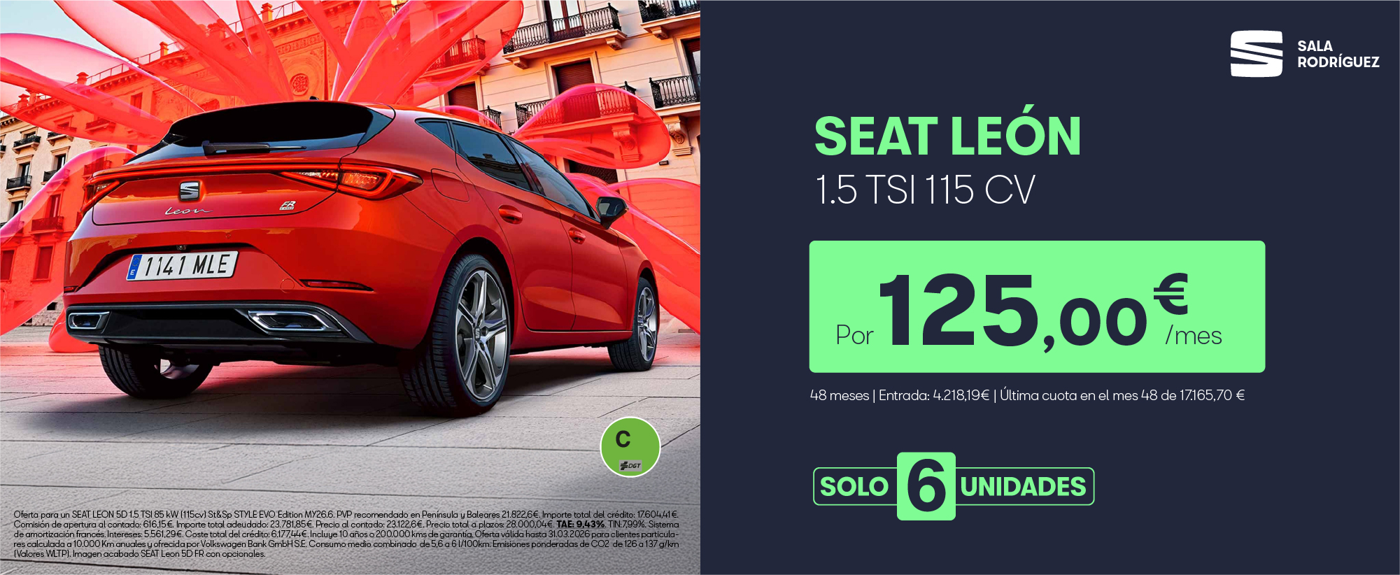 ¡Últimas unidades! SEAT León TSI por 125€/mes*